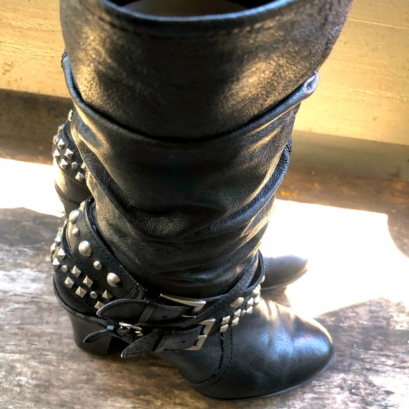 Kelly & Katie Shoes - Kelly & Katie Becca Black Leather Studs Knee High  Boots Size 8.5M